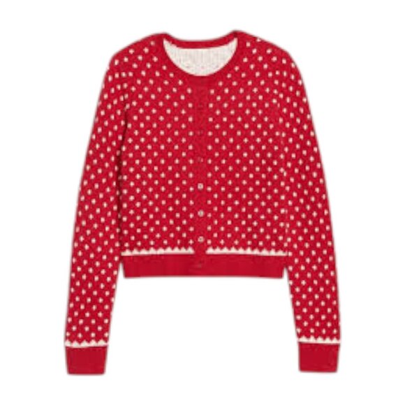 SOSOFT CROPPED HOLIDAY PRINT CARDIGAN SWEATER - Picture 1 of 3